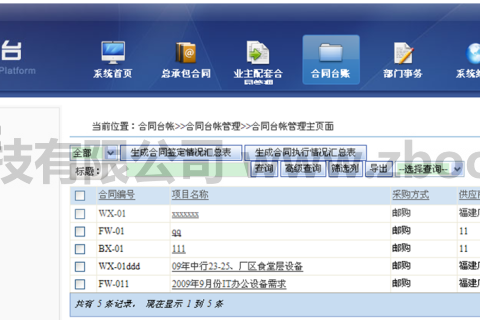 合同管理系统合同台账主页面信息